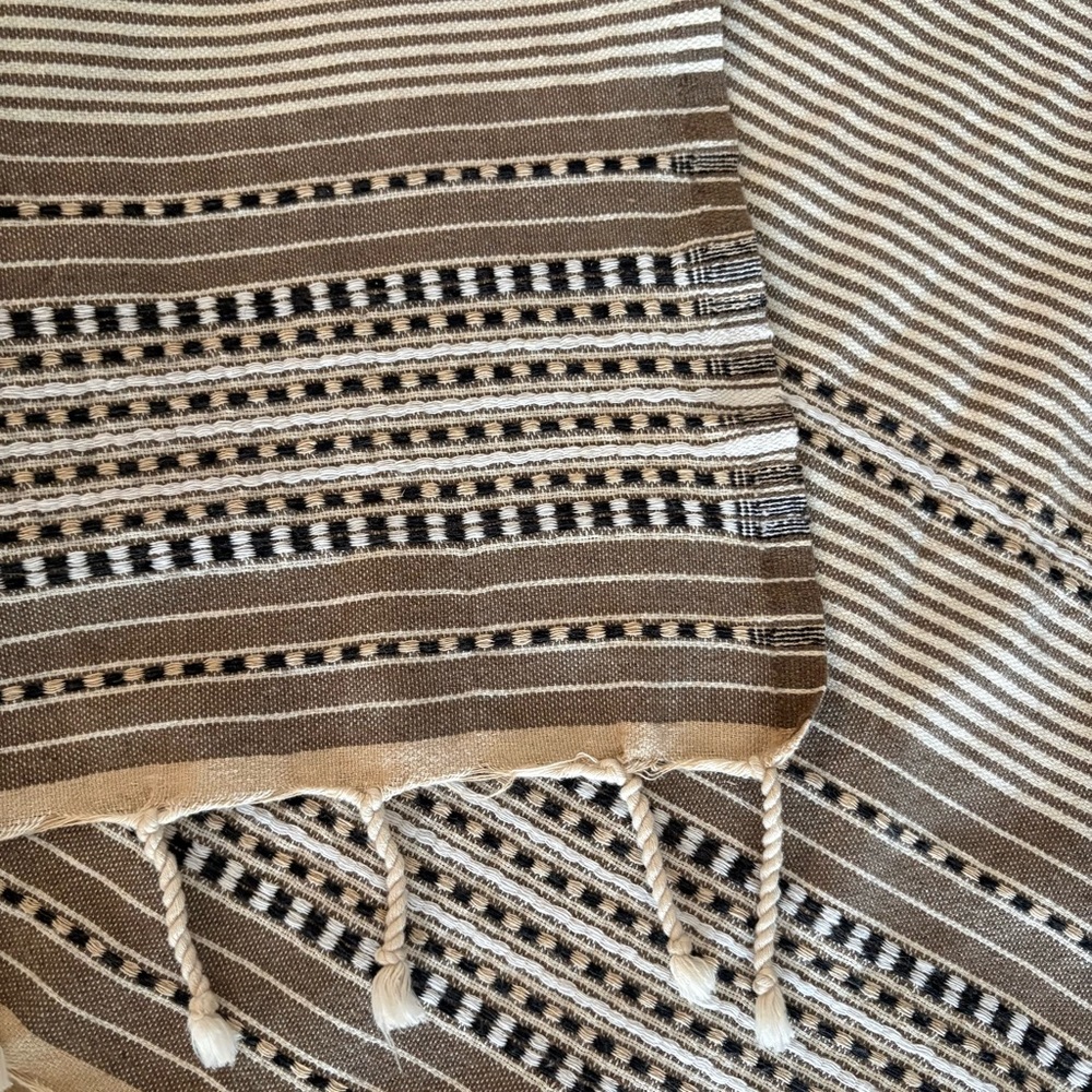 Handwoven Cotton Throw Blanket 36.5x71 in‎  Fringe Neutral Striped Turkish Style